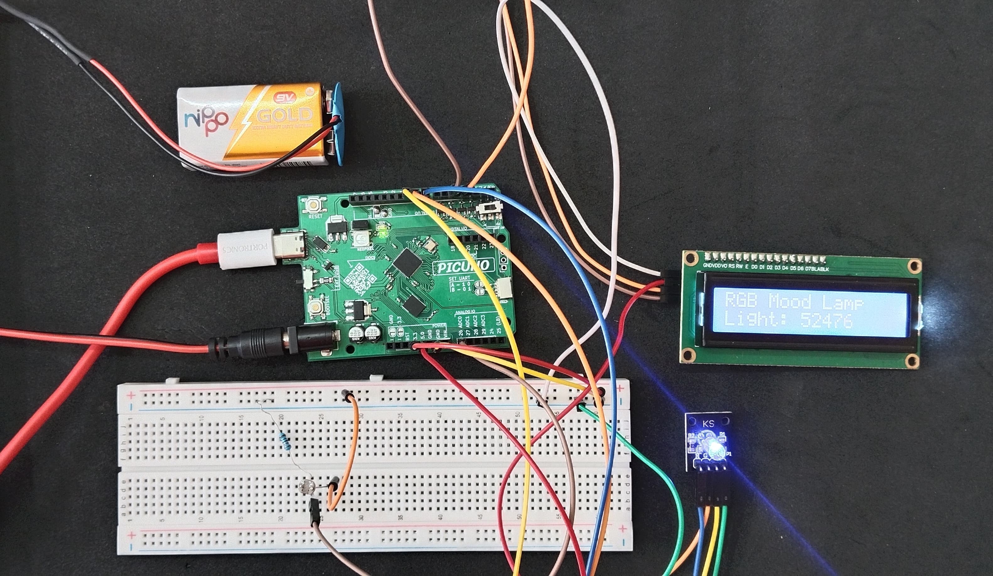 LDR-Controlled RGB Mood Lamp With LCD Display